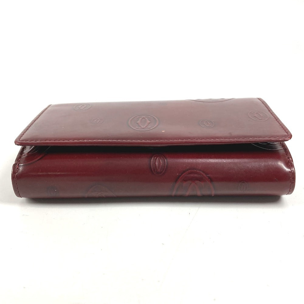 CARTIER ハッピーバースデー ロゴ コンパクトウォレット 3つ折り財布 レザー ユニセックス ワインレッド