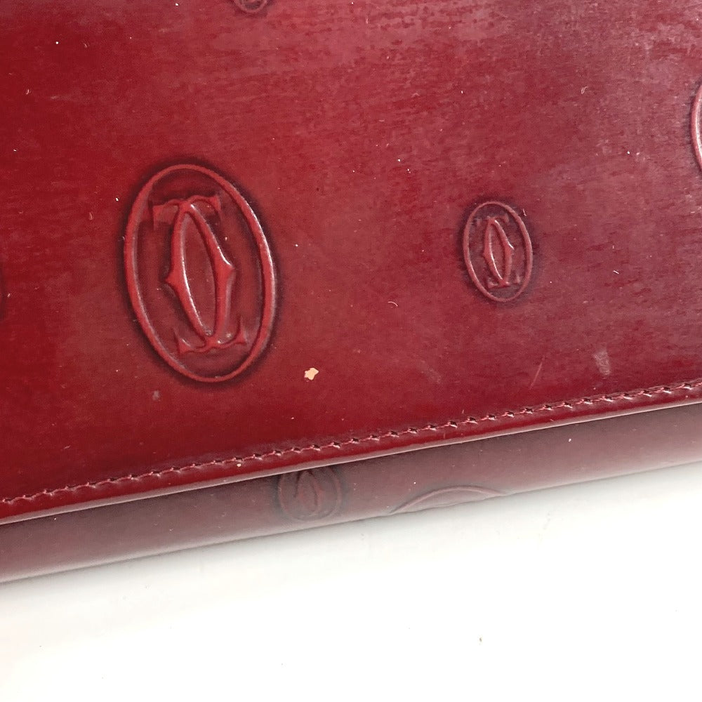 CARTIER ハッピーバースデー ロゴ コンパクトウォレット 3つ折り財布 レザー ユニセックス ワインレッド