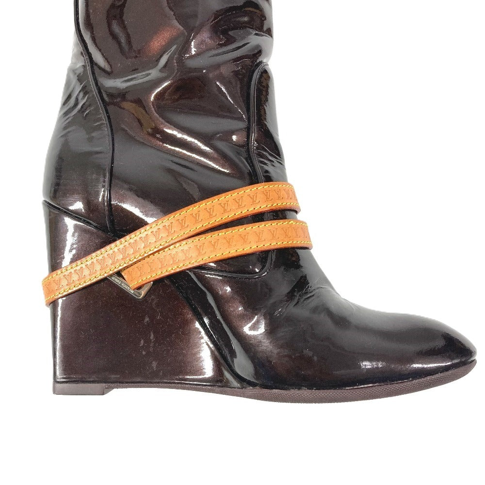 LOUIS VUITTON ヴェルニ ロングブーツ 靴 ベルト付き LVロゴ シューズ ブーツ パテントレザー レディース アマラント パープル