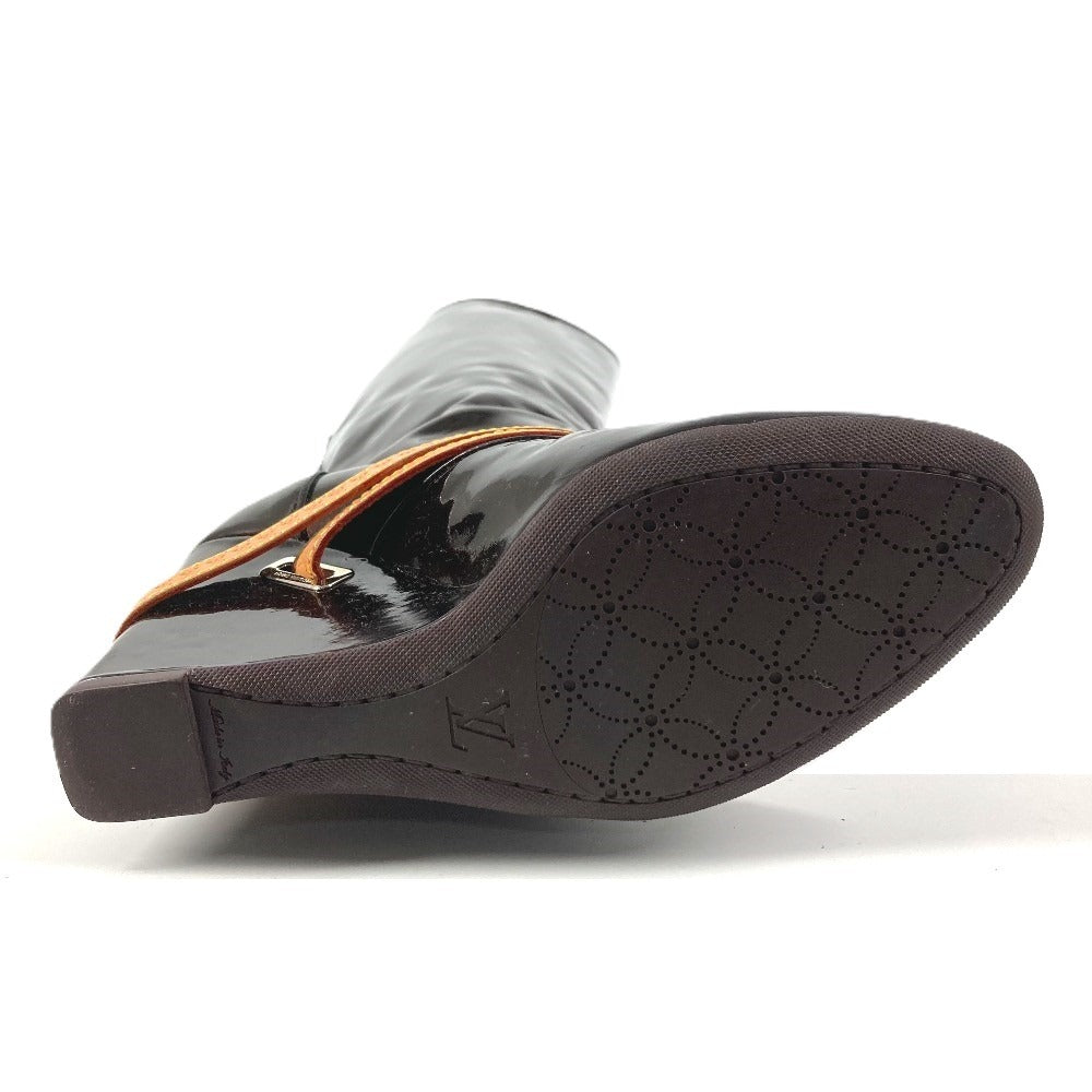 LOUIS VUITTON ヴェルニ ロングブーツ 靴 ベルト付き LVロゴ シューズ ブーツ パテントレザー レディース アマラント パープル