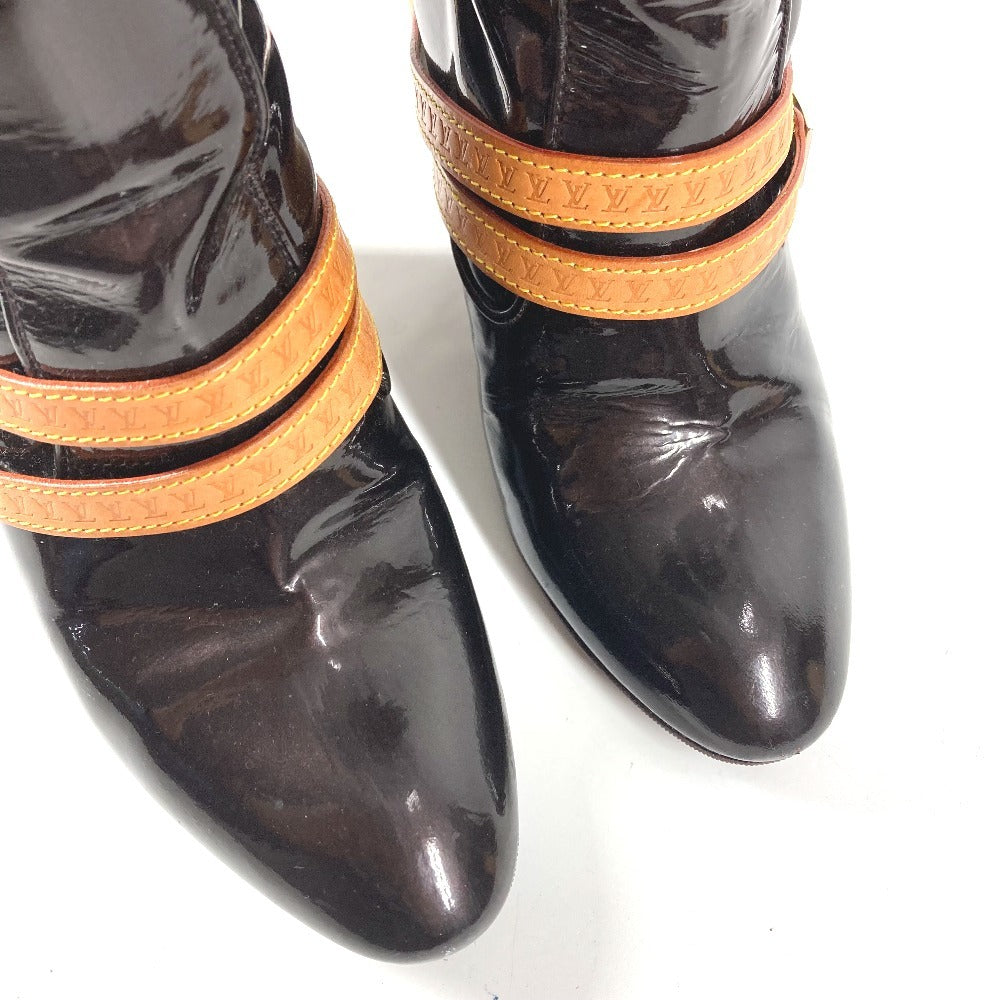LOUIS VUITTON ヴェルニ ロングブーツ 靴 ベルト付き LVロゴ シューズ ブーツ パテントレザー レディース アマラント パープル