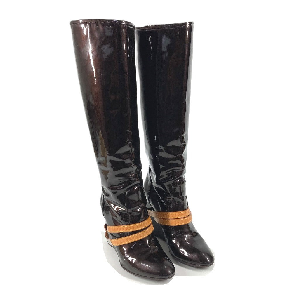 LOUIS VUITTON ヴェルニ ロングブーツ 靴 ベルト付き LVロゴ シューズ ブーツ パテントレザー レディース アマラント パープル