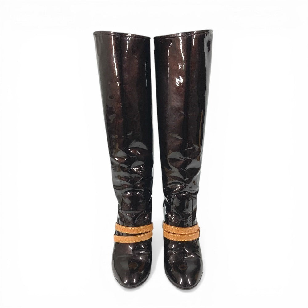 LOUIS VUITTON ヴェルニ ロングブーツ 靴 ベルト付き LVロゴ シューズ ブーツ パテントレザー レディース アマラント パープル