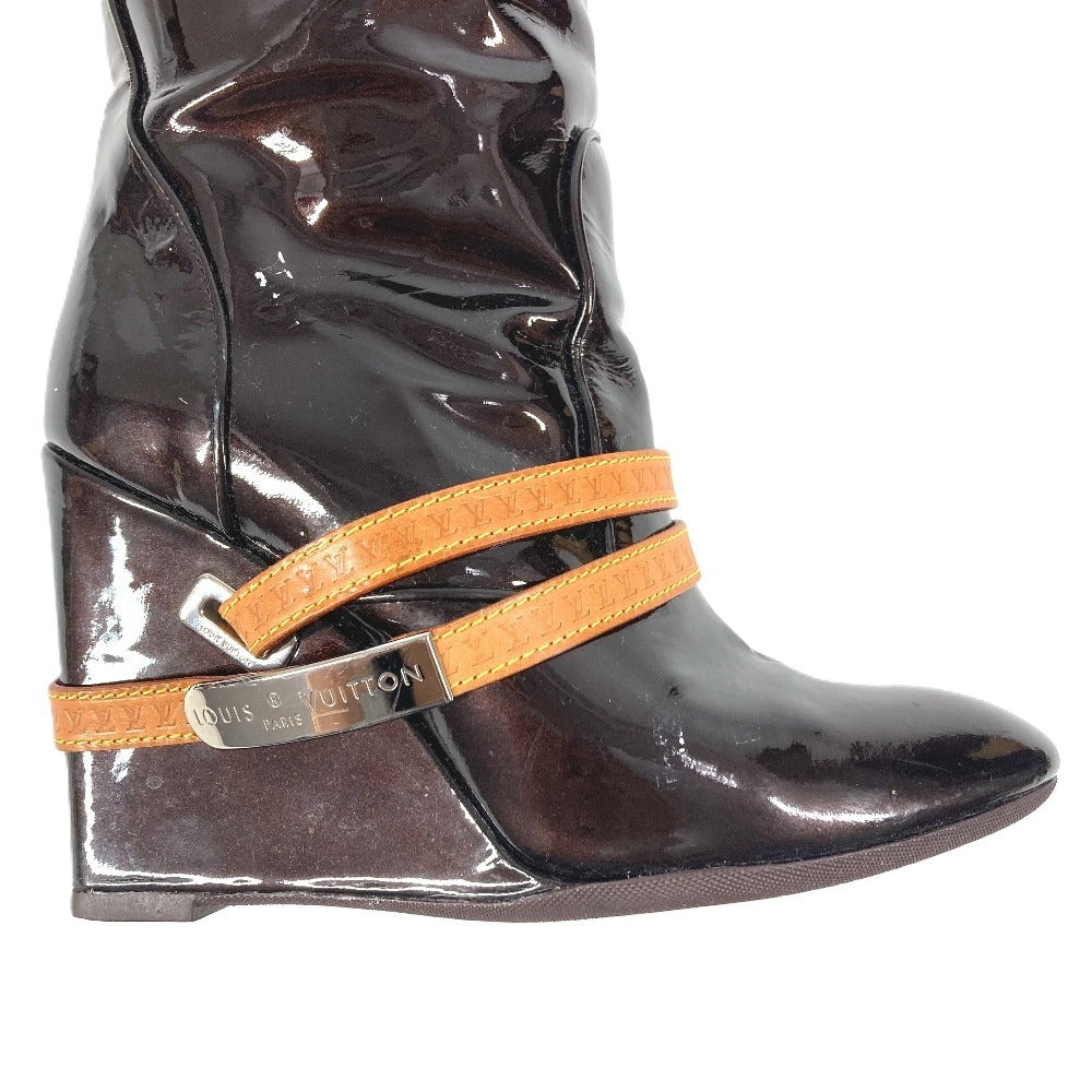 LOUIS VUITTON ヴェルニ ロングブーツ 靴 ベルト付き LVロゴ シューズ ブーツ パテントレザー レディース アマラント パープル