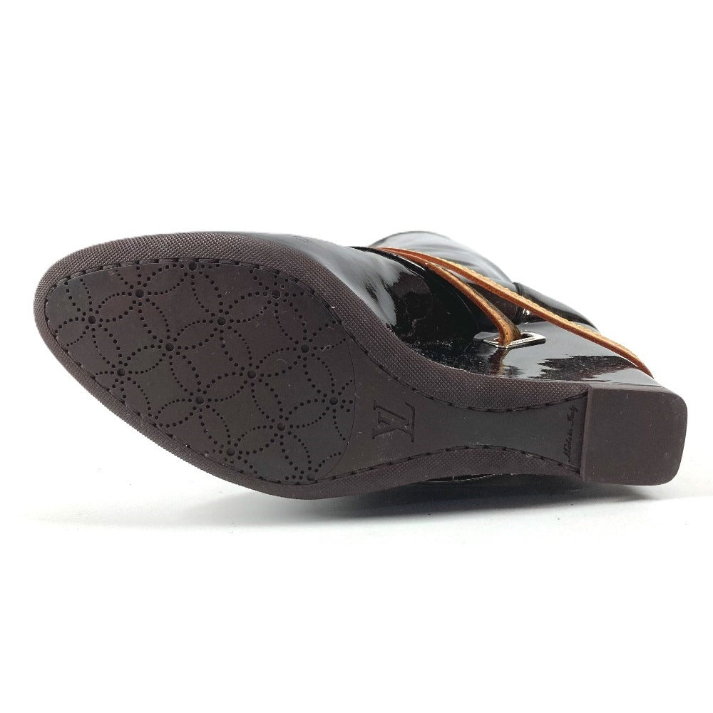 LOUIS VUITTON ヴェルニ ロングブーツ 靴 ベルト付き LVロゴ シューズ ブーツ パテントレザー レディース アマラント パープル