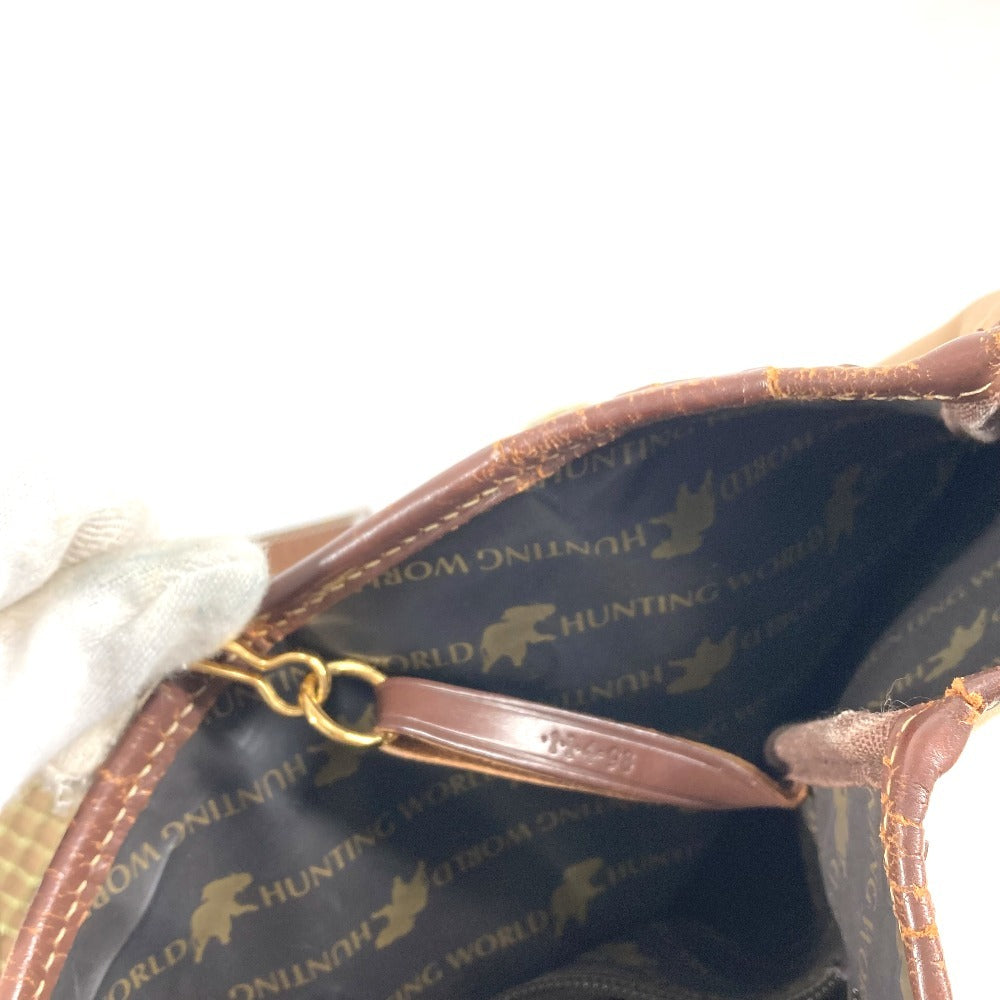 HUNTING WORLD ロゴ カバン バッグ 肩掛け トートバッグ 縦型 メッシュ ショルダーバッグ レザー/キャンバス ユニセックス ブラウン