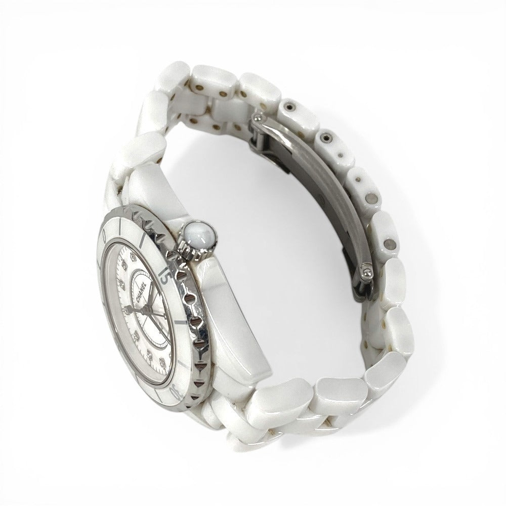 CHANEL J12 12Pダイヤ ダイヤモンド クォーツ ウォッチ ラウンドフェイス 33MM 腕時計 セラミック レディース ホワイト