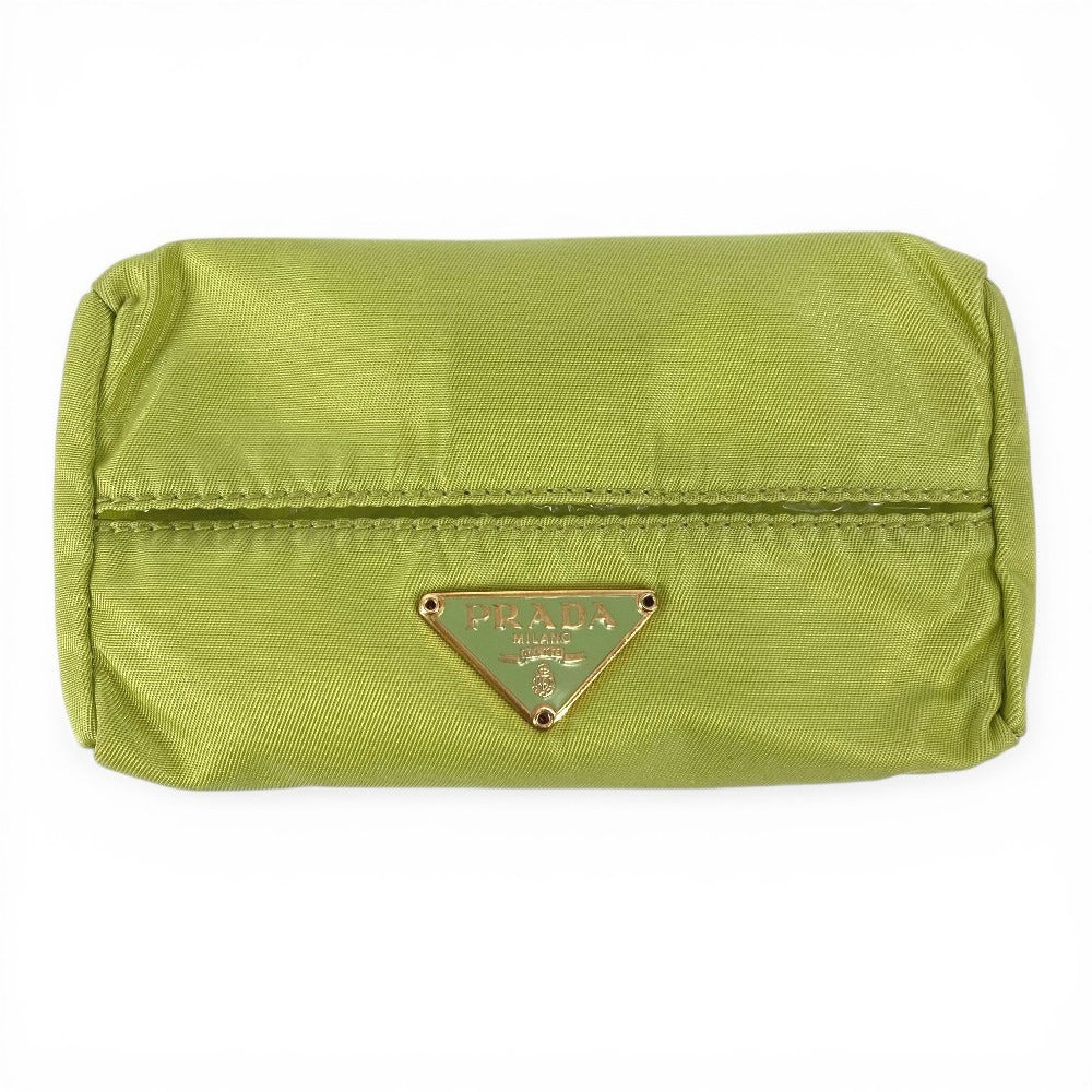 PRADA Tissue Case Pocket Tissue Mini Triangle Logo Plate Cover Pouch Unisex Light Green