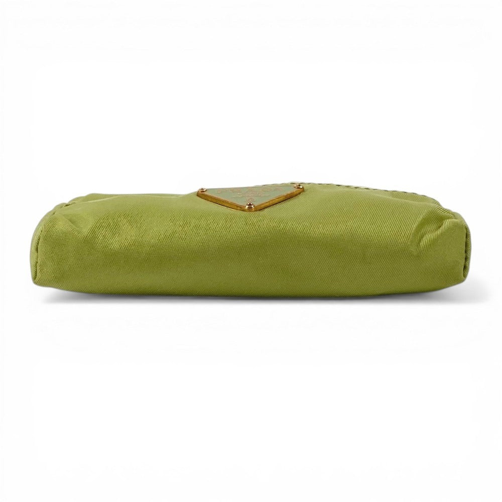 PRADA Tissue Case Pocket Tissue Mini Triangle Logo Plate Cover Pouch Unisex Light Green