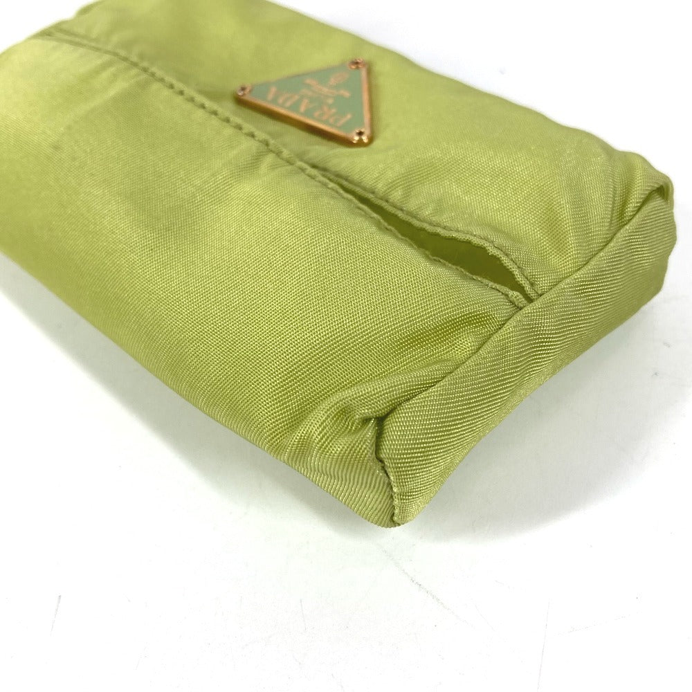 PRADA Tissue Case Pocket Tissue Mini Triangle Logo Plate Cover Pouch Unisex Light Green