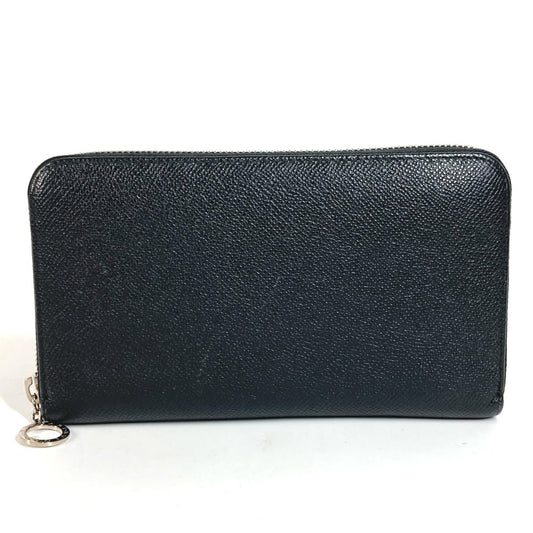 BVLGARI BVLGARI BVLGARI Logo Long Wallet Round Zipper Leather Unisex Black