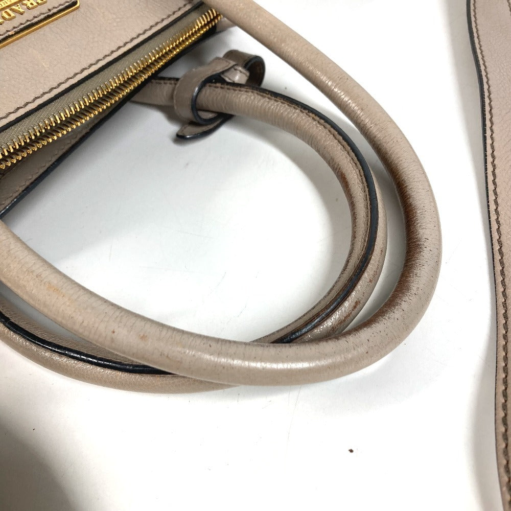 PRADA 2-Way Bag Triangle Logo Plate Handbag Shoulder Bag Crossbody Tote Bag Leather Unisex Beige
