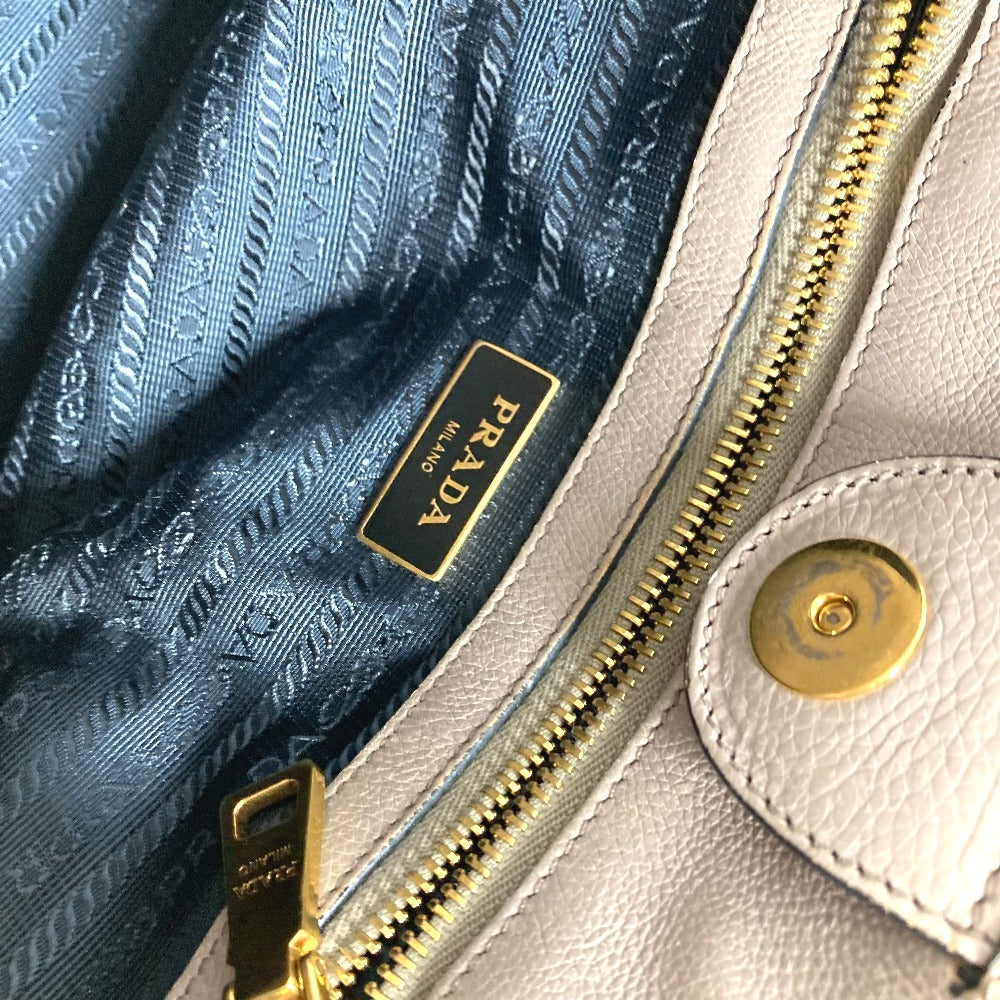 PRADA 2-Way Bag Triangle Logo Plate Handbag Shoulder Bag Crossbody Tote Bag Leather Unisex Beige