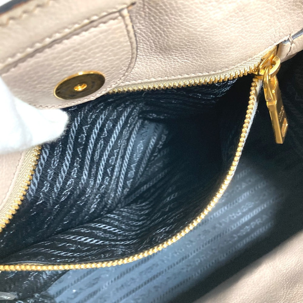PRADA 2-Way Bag Triangle Logo Plate Handbag Shoulder Bag Crossbody Tote Bag Leather Unisex Beige