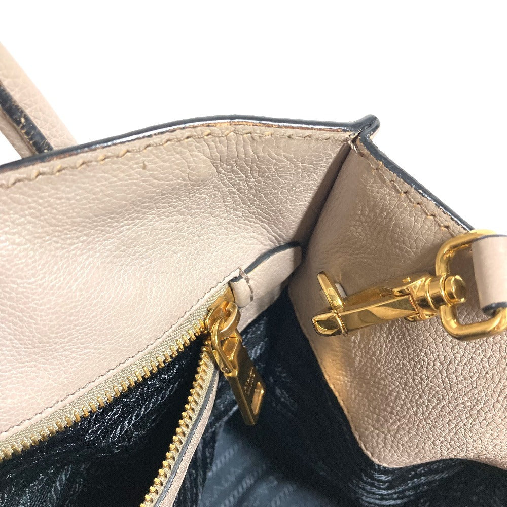 PRADA 2-Way Bag Triangle Logo Plate Handbag Shoulder Bag Crossbody Tote Bag Leather Unisex Beige
