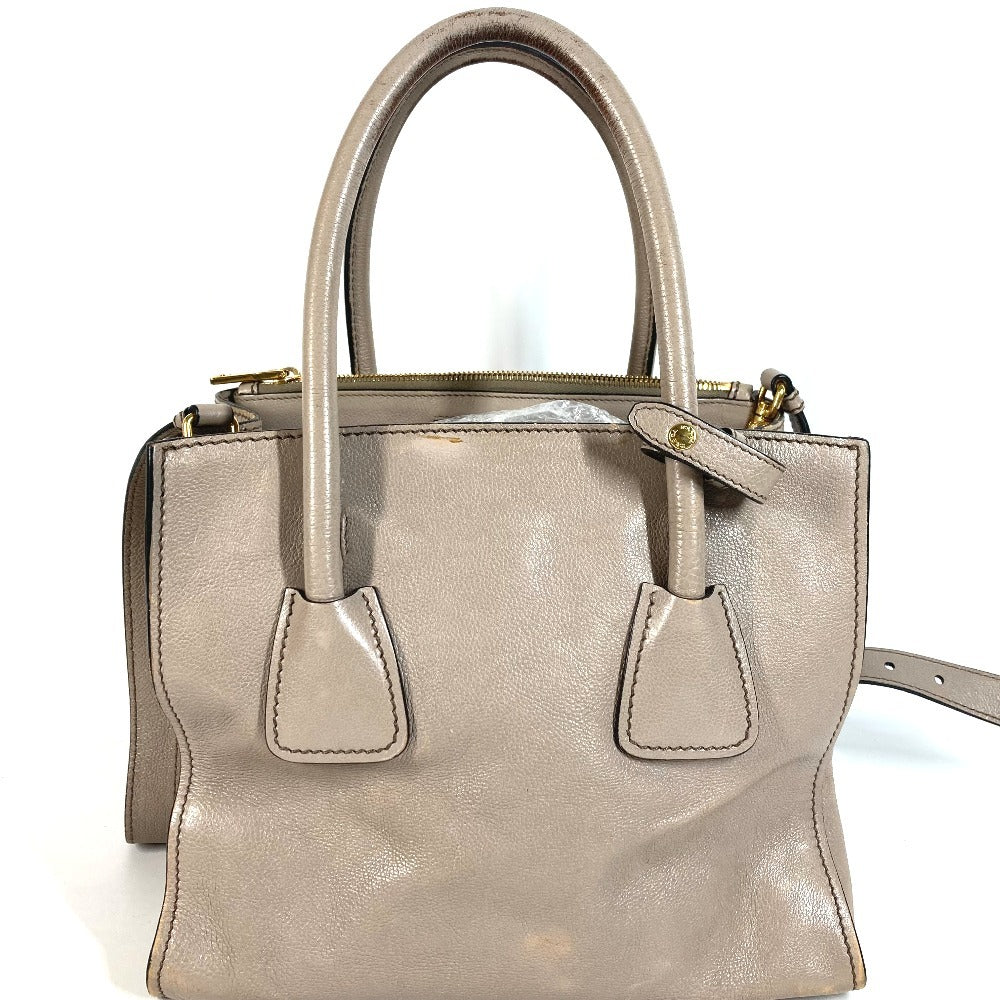 PRADA 2-Way Bag Triangle Logo Plate Handbag Shoulder Bag Crossbody Tote Bag Leather Unisex Beige