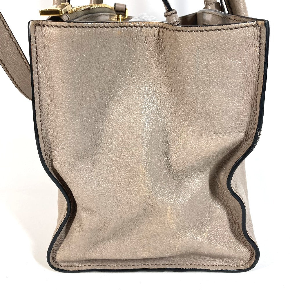 PRADA 2-Way Bag Triangle Logo Plate Handbag Shoulder Bag Crossbody Tote Bag Leather Unisex Beige