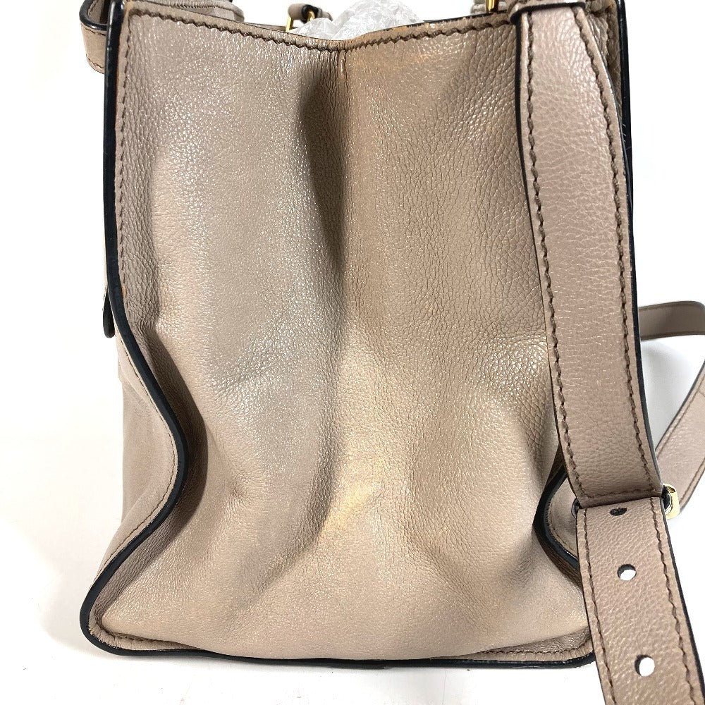 PRADA 2-Way Bag Triangle Logo Plate Handbag Shoulder Bag Crossbody Tote Bag Leather Unisex Beige