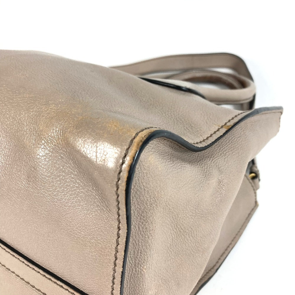PRADA 2-Way Bag Triangle Logo Plate Handbag Shoulder Bag Crossbody Tote Bag Leather Unisex Beige