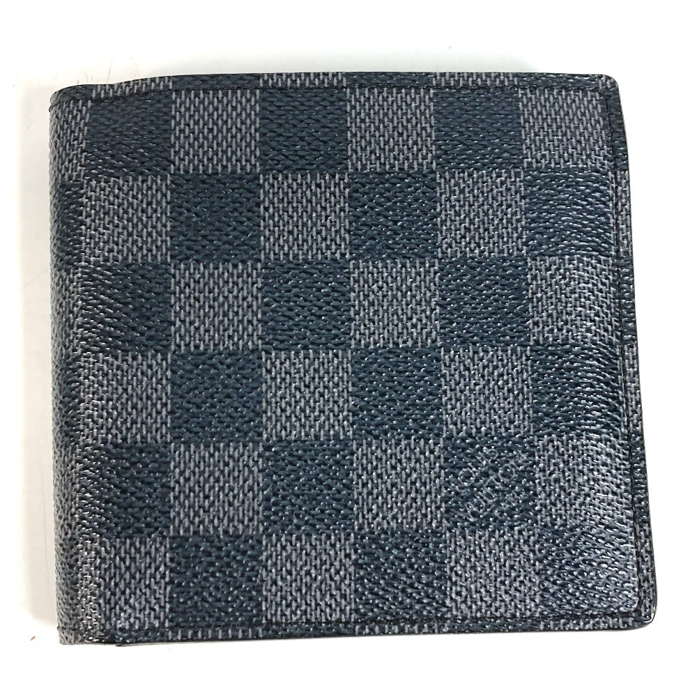 LOUIS VUITTON N62664 Damier Graphite Portefeuille Marco Compact Wallet, Bi-fold, Damier Graphite Canvas, Unisex, Black