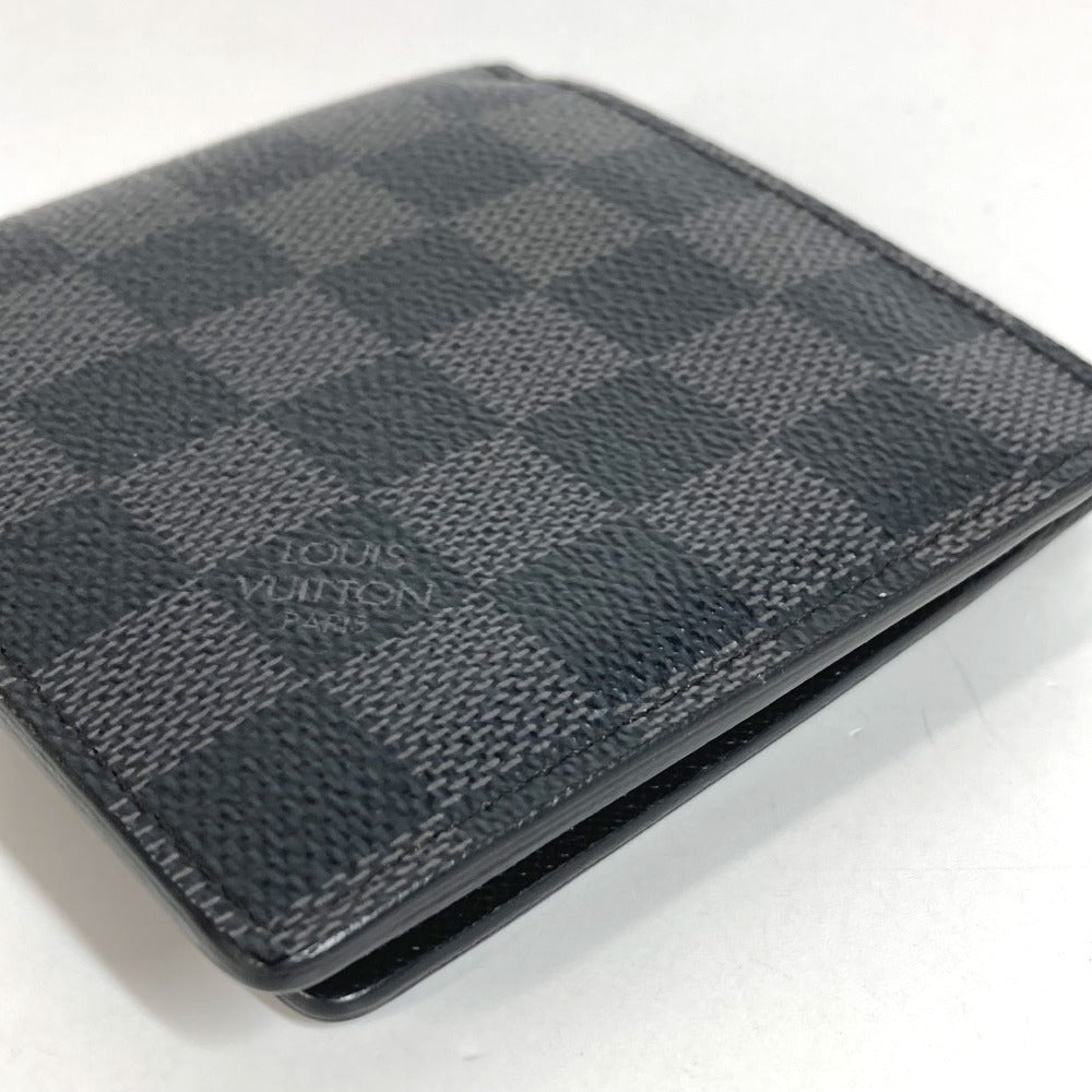 LOUIS VUITTON N62664 Damier Graphite Portefeuille Marco Compact Wallet, Bi-fold, Damier Graphite Canvas, Unisex, Black