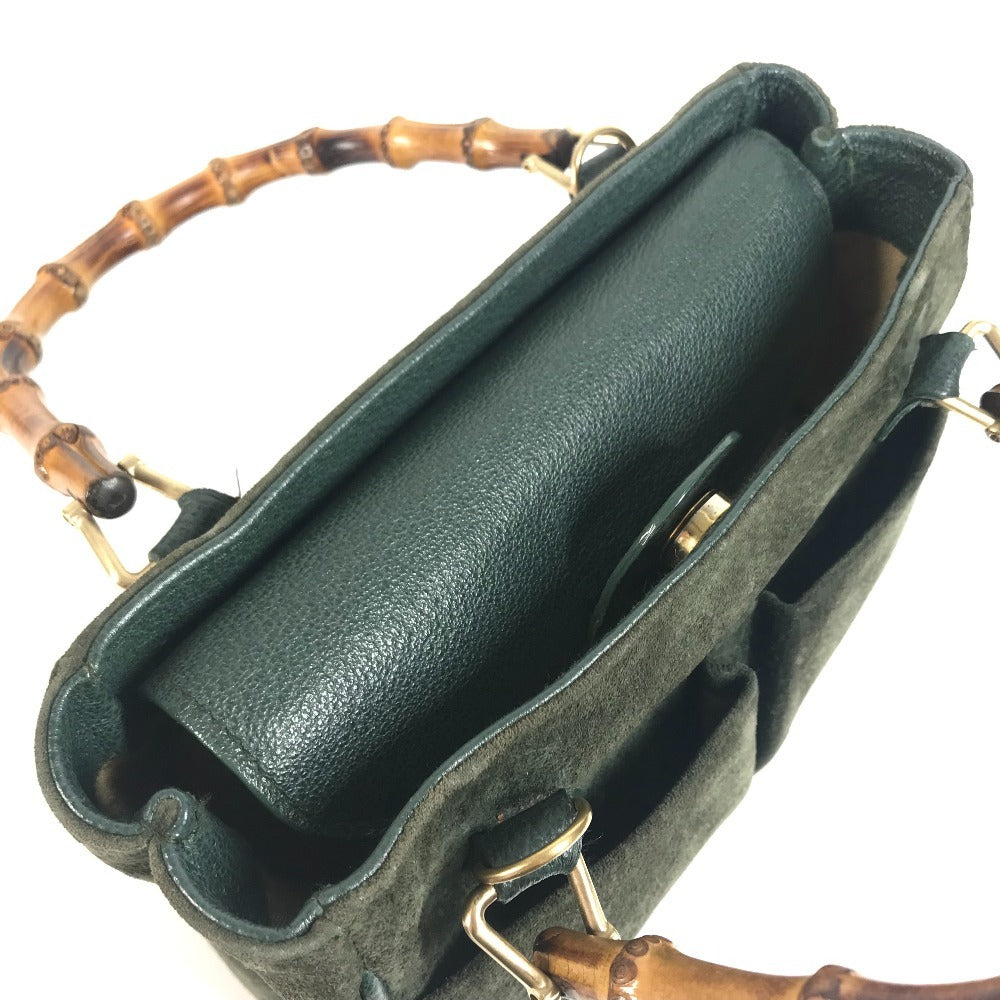 GUCCI 000 123 Old Gucci vintage Bamboo 2-Way Bag, Handbag, Shoulder Bag Shoulder Bag Leather / suede Green Used