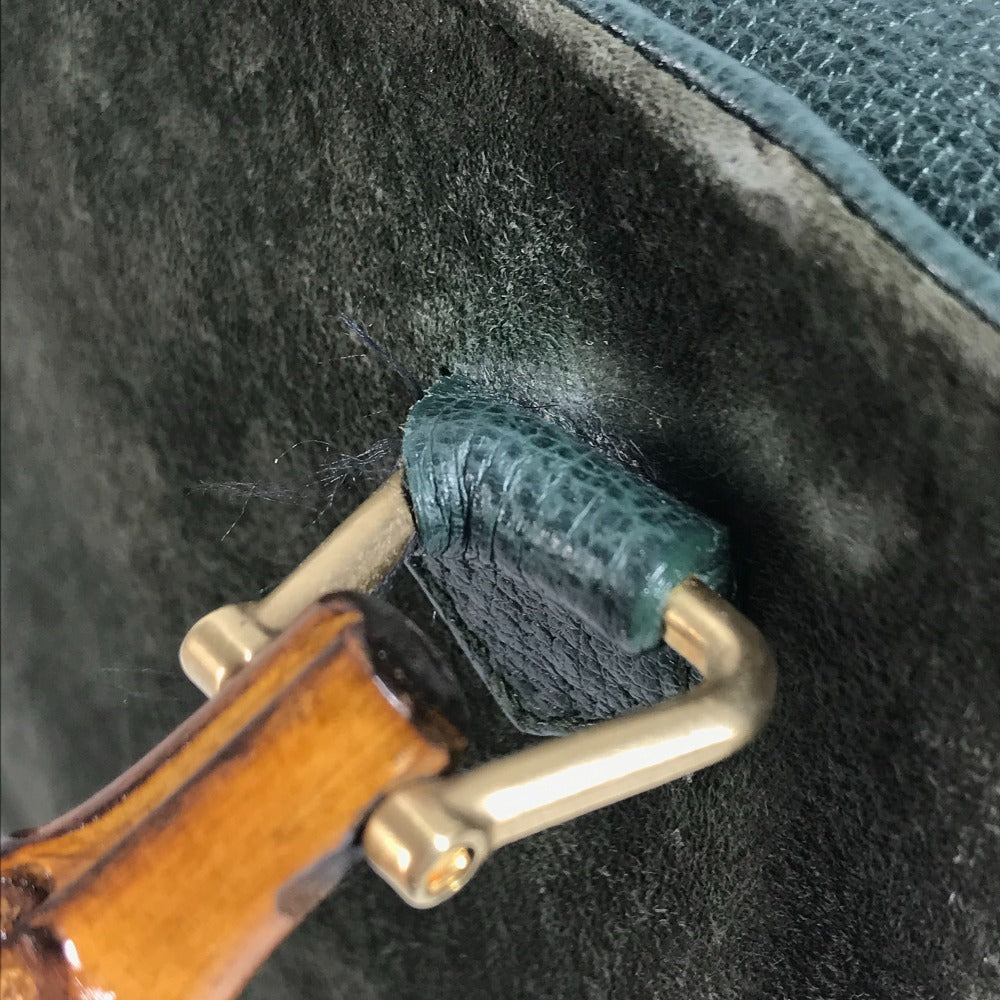 GUCCI 000 123 Old Gucci vintage Bamboo 2-Way Bag, Handbag, Shoulder Bag Shoulder Bag Leather / suede Green Used