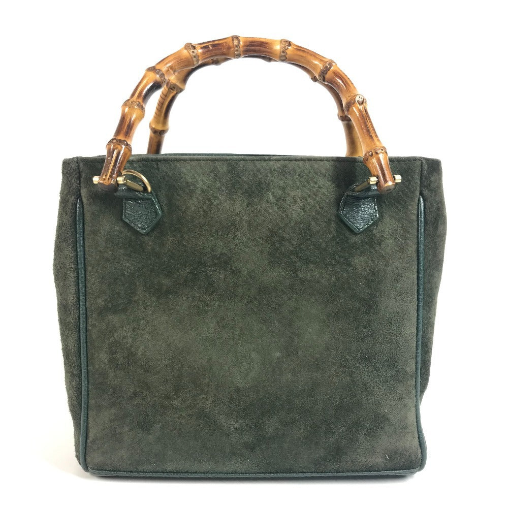 GUCCI 000 123 Old Gucci vintage Bamboo 2-Way Bag, Handbag, Shoulder Bag Shoulder Bag Leather / suede Green Used