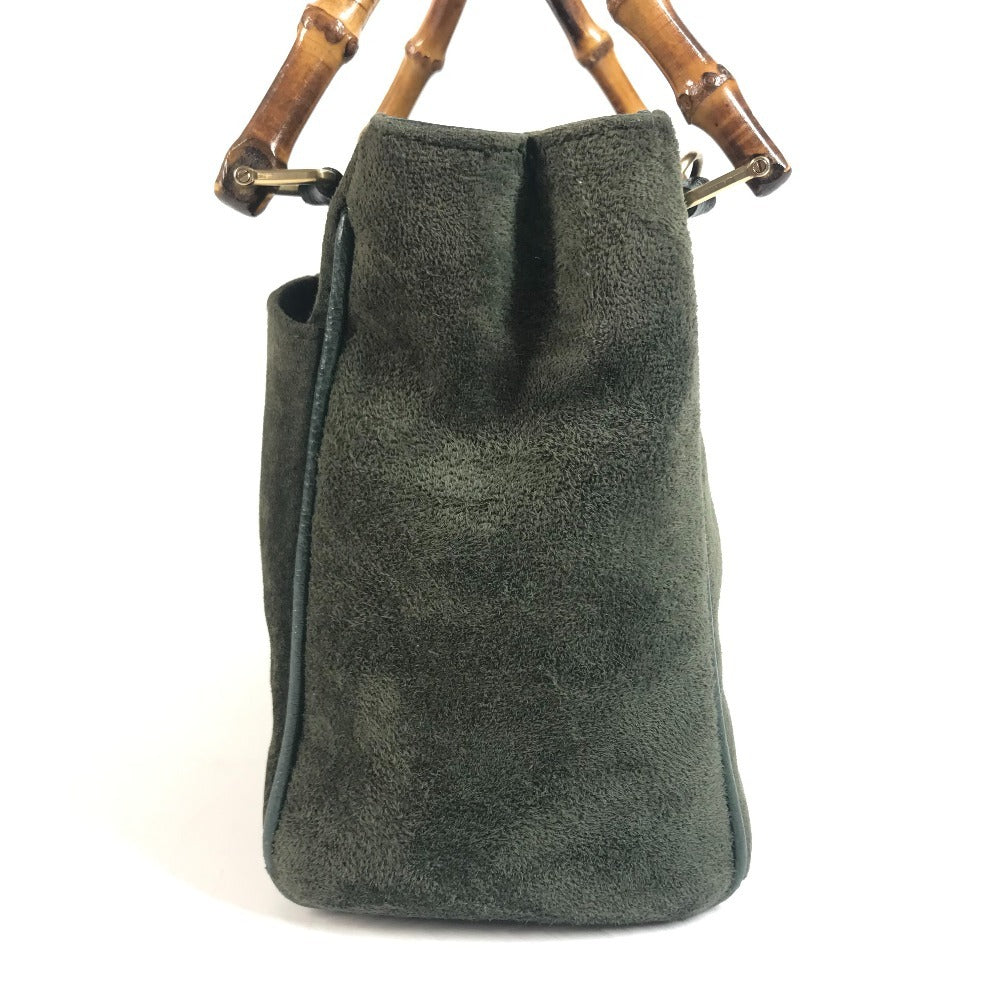 GUCCI 000 123 Old Gucci vintage Bamboo 2-Way Bag, Handbag, Shoulder Bag Shoulder Bag Leather / suede Green Used