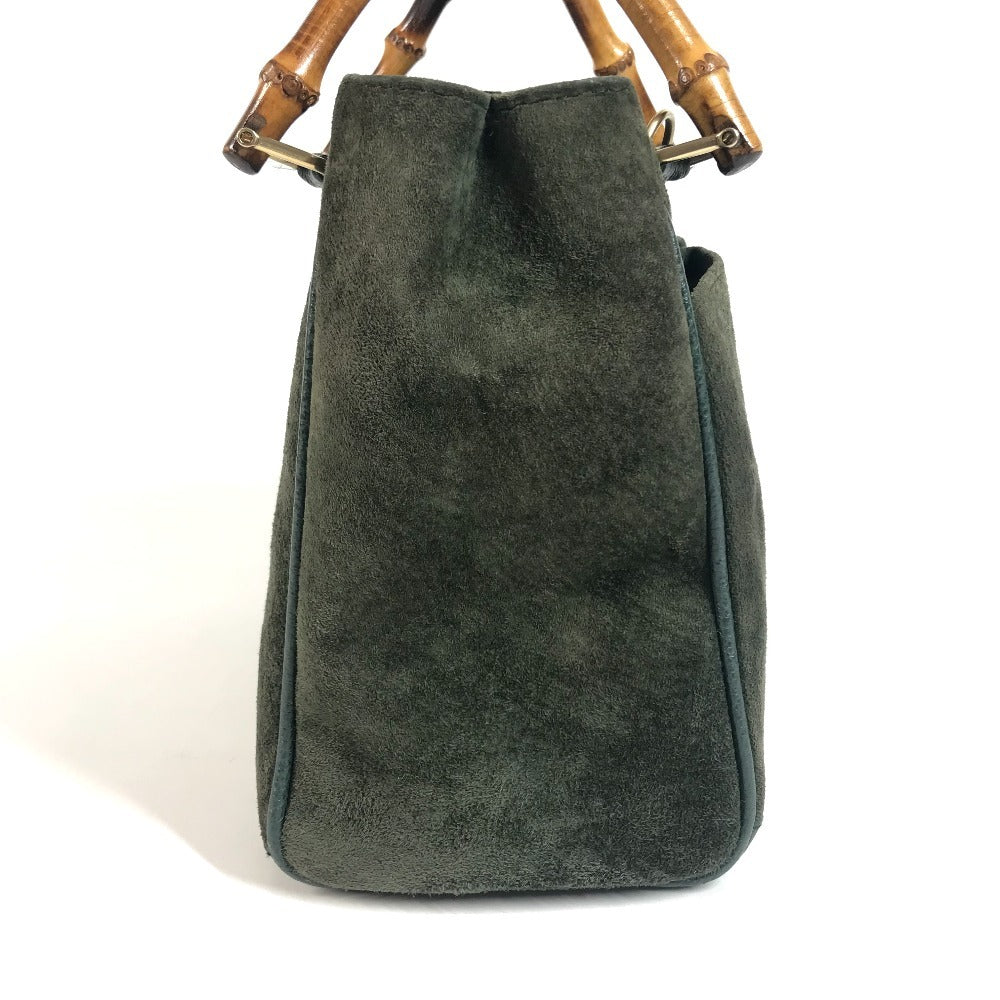 GUCCI 000 123 Old Gucci vintage Bamboo 2-Way Bag, Handbag, Shoulder Bag Shoulder Bag Leather / suede Green Used