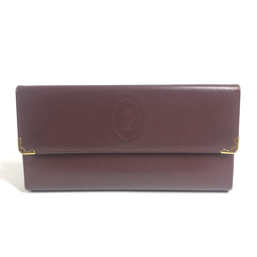 CARTIER Must de Line Logo Kisslock Wallet Flap Long Wallet Long Wallet Leather wine-red Used