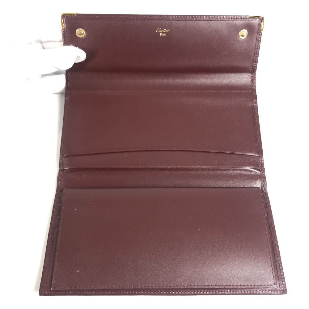 CARTIER Must de Line Logo Kisslock Wallet Flap Long Wallet Long Wallet Leather wine-red Used