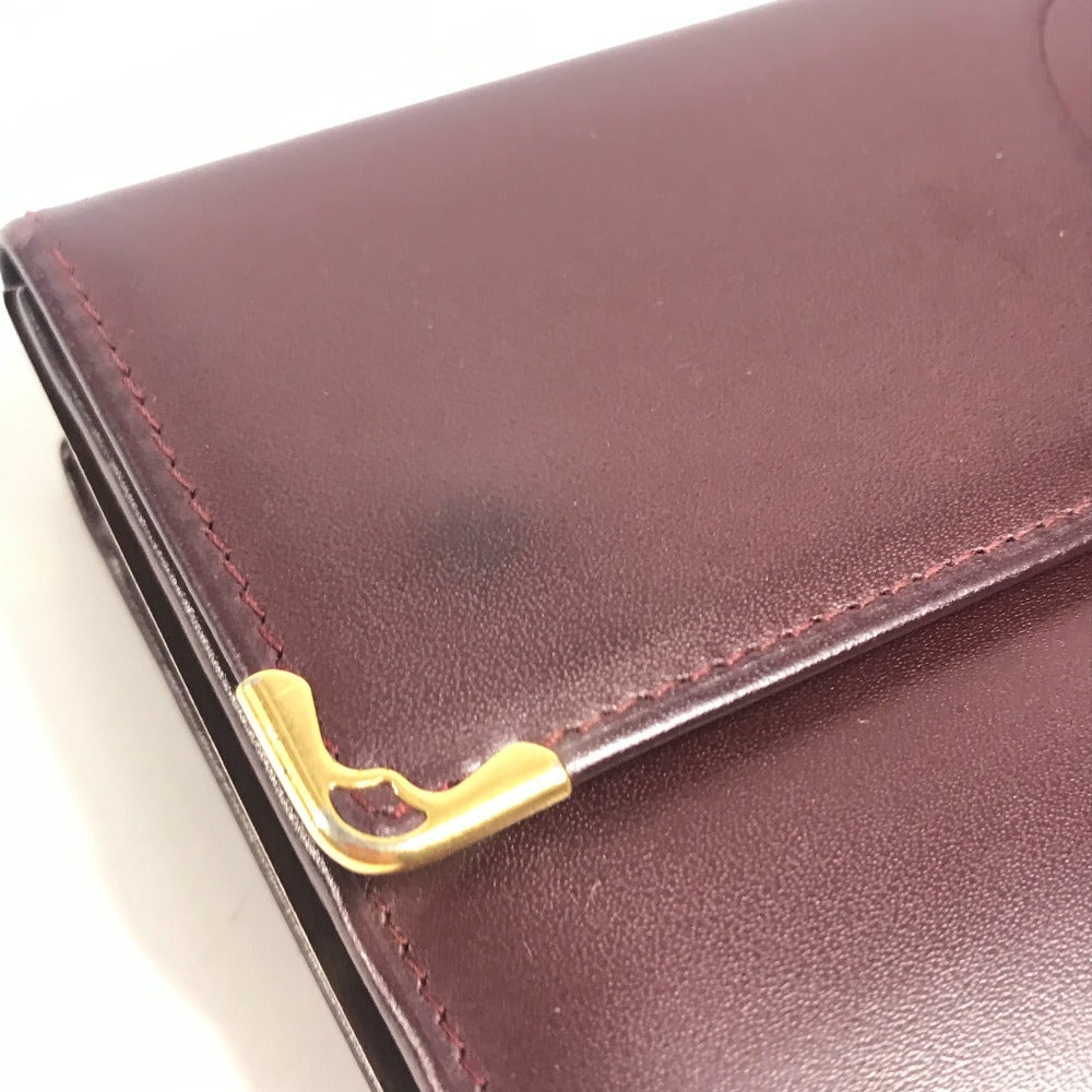 CARTIER Must de Line Logo Kisslock Wallet Flap Long Wallet Long Wallet Leather wine-red Used