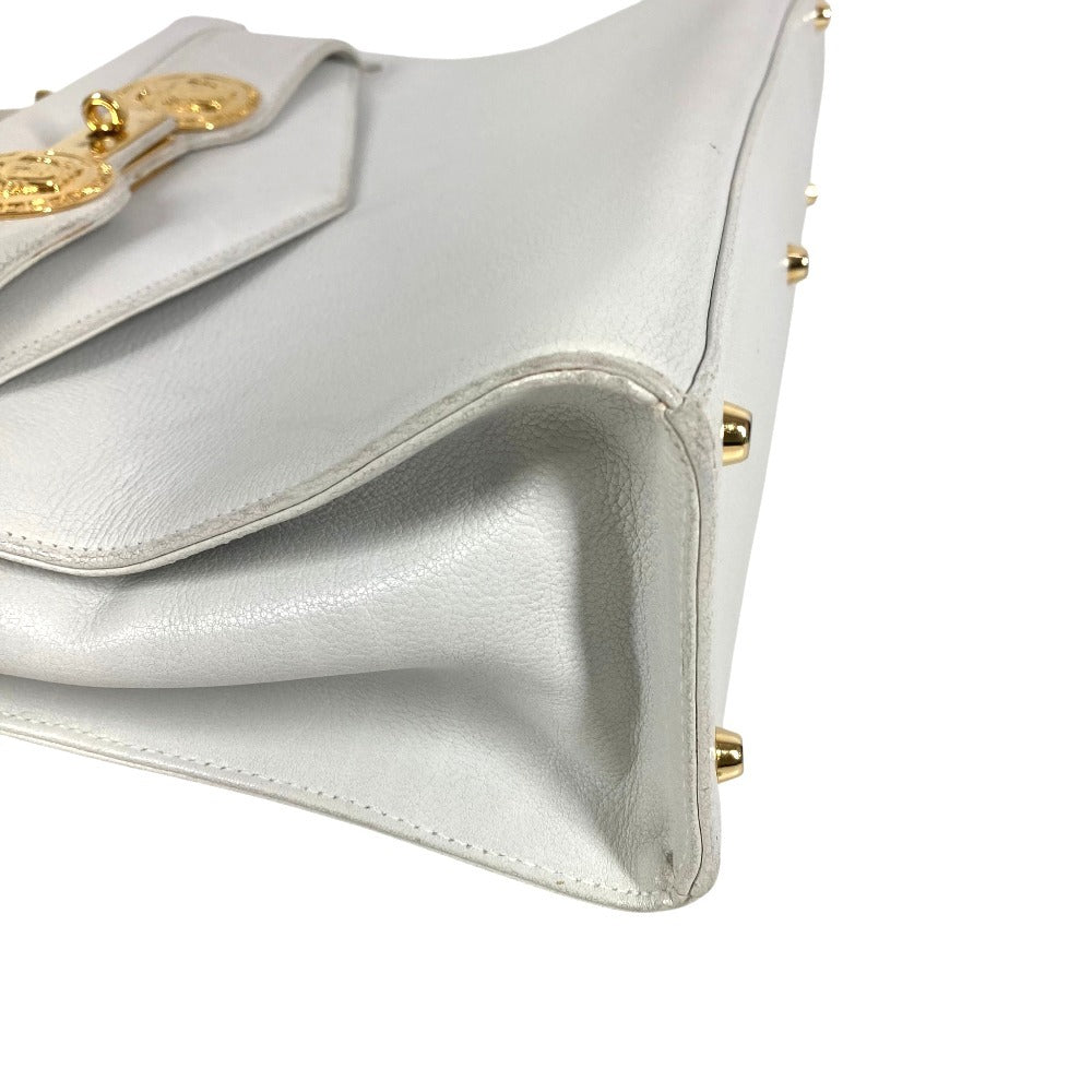 VERSACE vintage medusa logo Bag Flap Tote Bag Hand Bag Leather WhiteBased/Gold Used