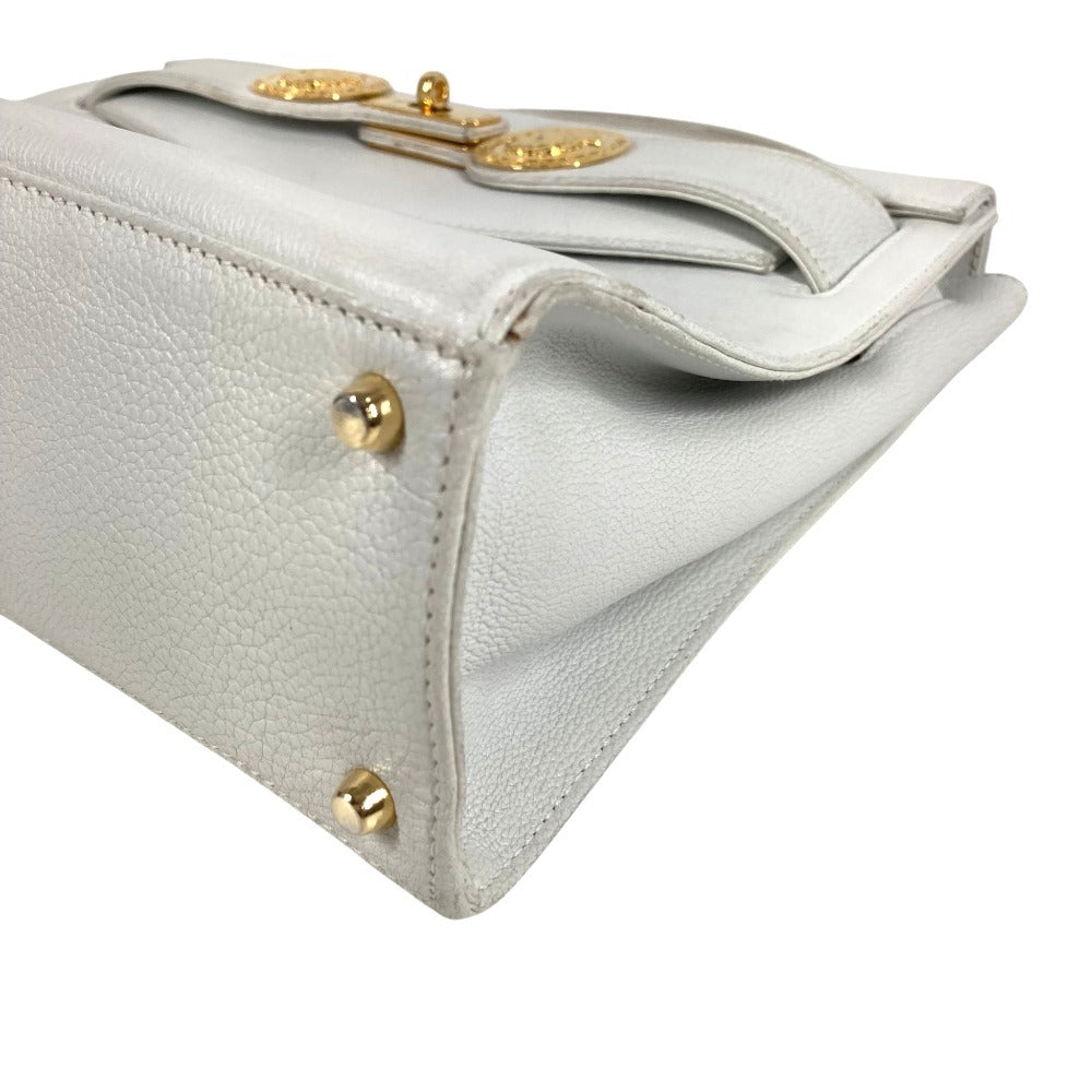 VERSACE vintage medusa logo Bag Flap Tote Bag Hand Bag Leather WhiteBased/Gold Used