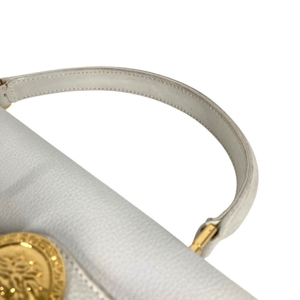 VERSACE vintage medusa logo Bag Flap Tote Bag Hand Bag Leather WhiteBased/Gold Used