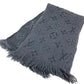 LOUIS VUITTON 不明 fringe charpes logomania mix Stole/Shawl Accessories Scarf wool / silk Dark Gray Based Used