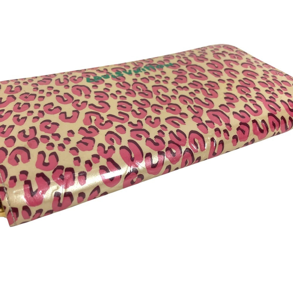 LOUIS VUITTON M91476 Vernis Leopard Zippy Wallet Long wallet Zip Around Long Wallet Patent Leather Bronkolai White/pink Used