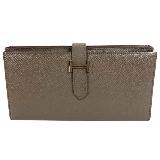 HERMES Bearn Souffle Bearn Souffle Long wallet, bi-fold, H logo Long Wallet Epsom Etain gray/SilverHardware Used