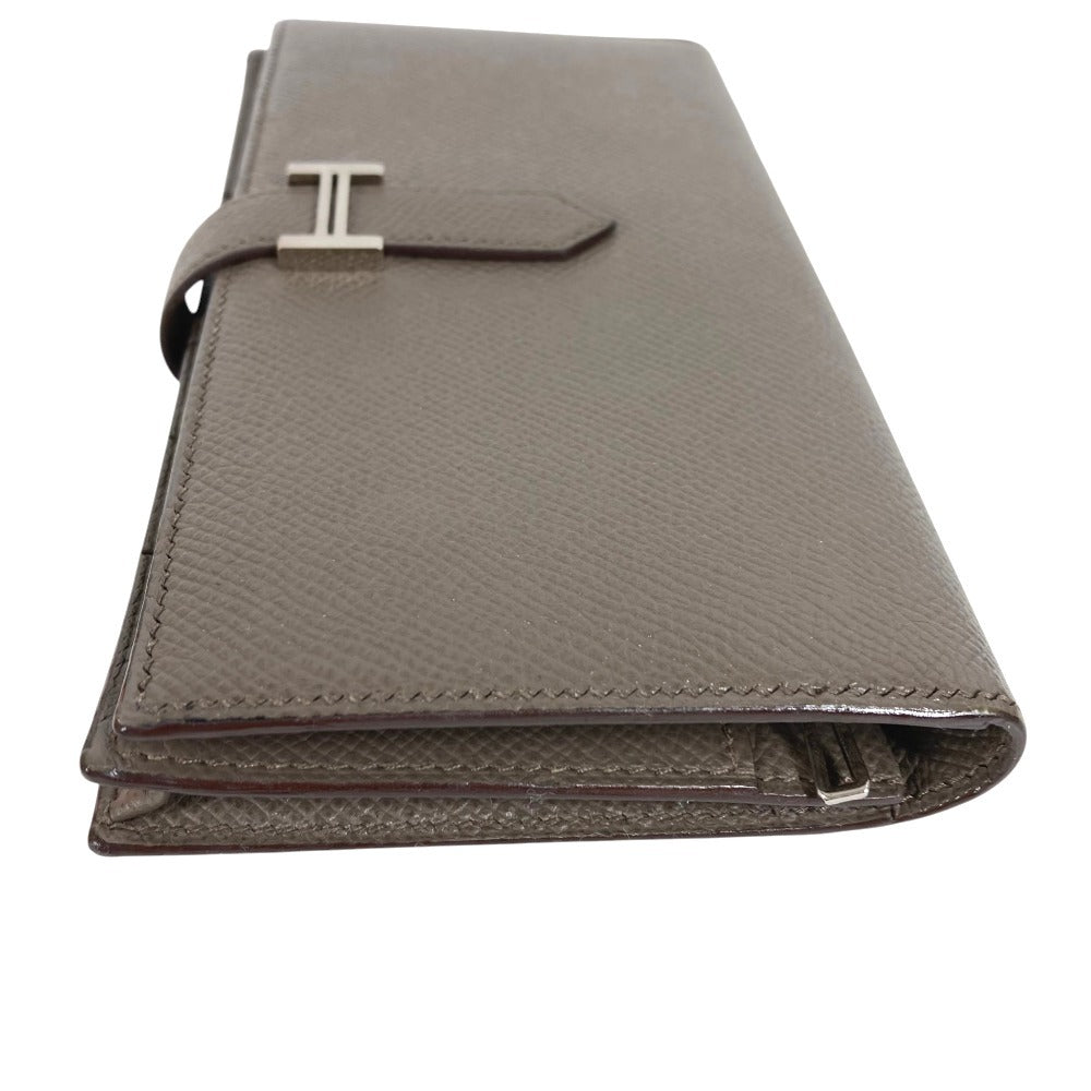HERMES Bearn Souffle Bearn Souffle Long wallet, bi-fold, H logo Long Wallet Epsom Etain gray/SilverHardware Used
