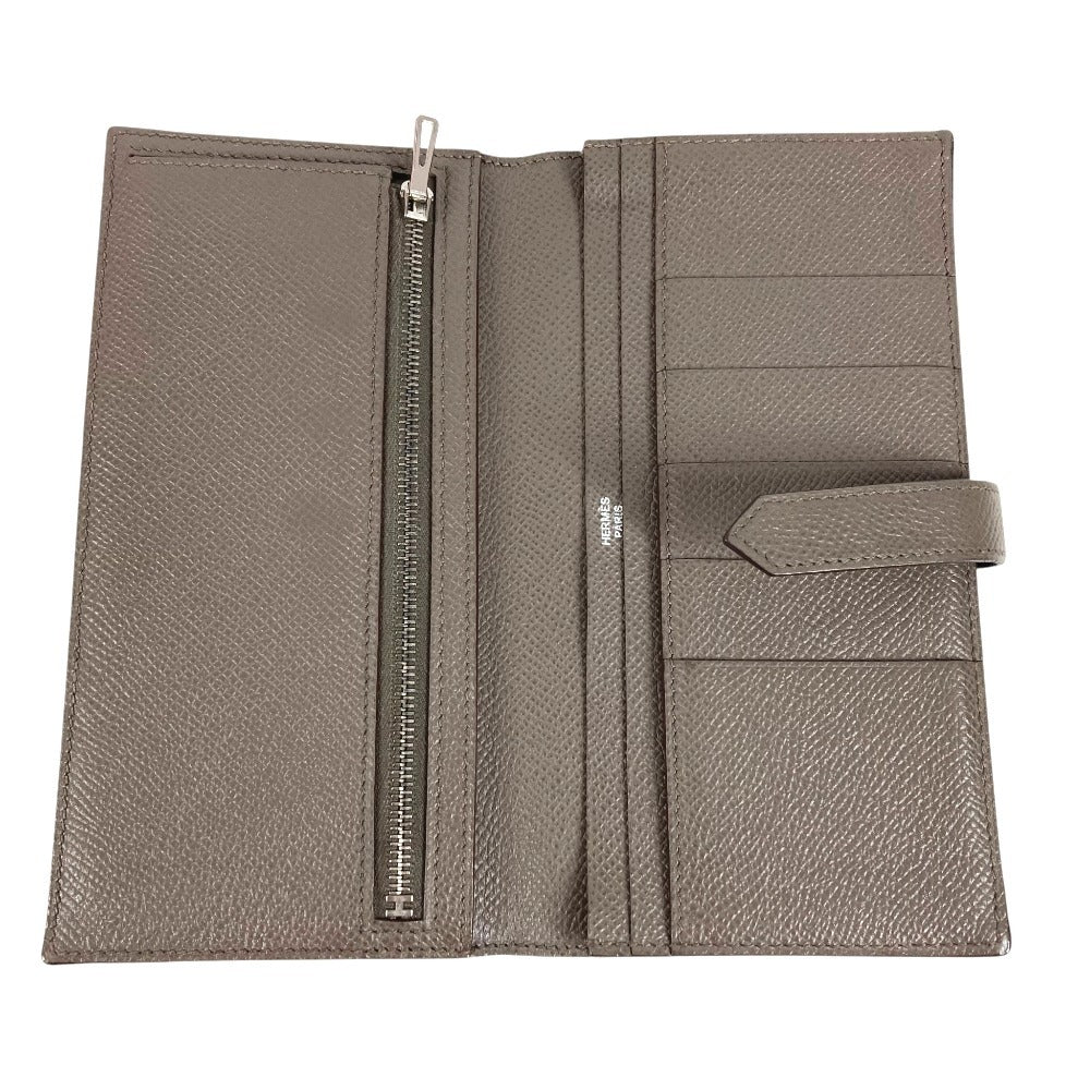 HERMES Bearn Souffle Bearn Souffle Long wallet, bi-fold, H logo Long Wallet Epsom Etain gray/SilverHardware Used