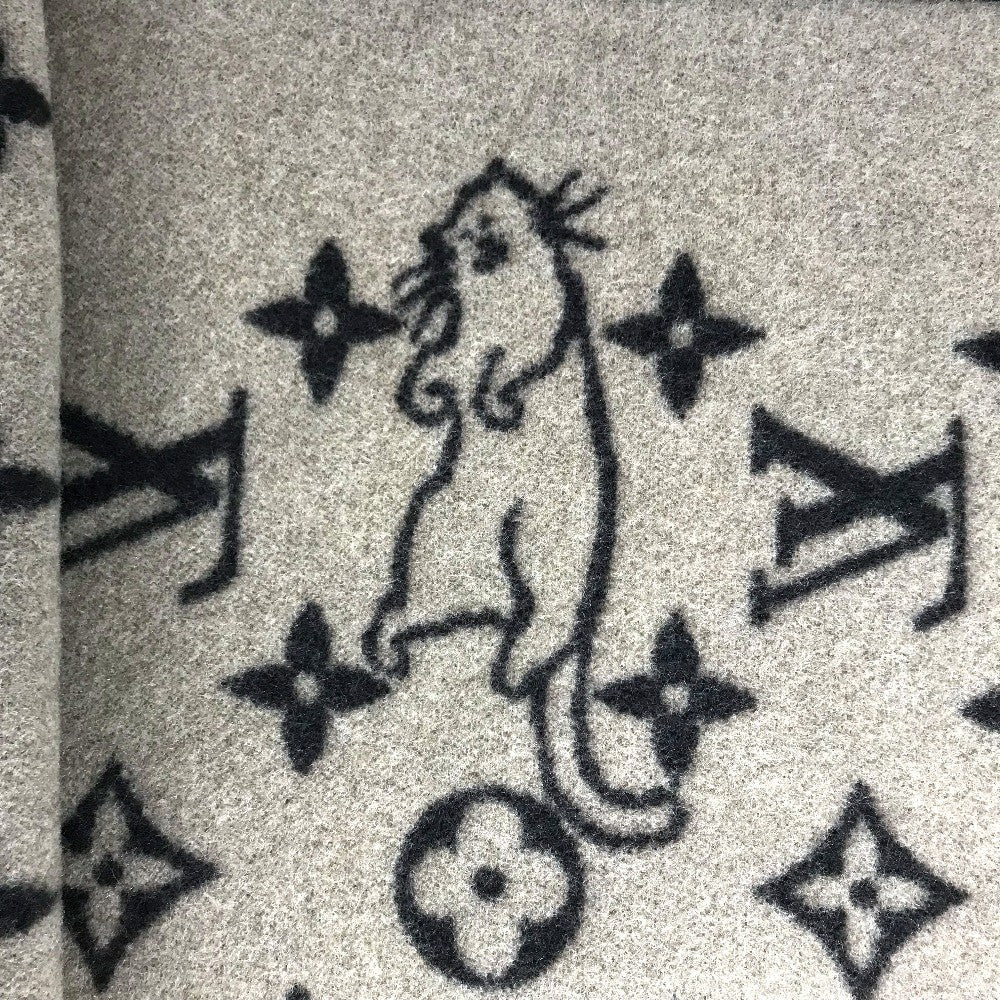 LOUIS VUITTON MP2259 blanket interior Classic Catgram Blanket Cat animal blanket Wool / Cashmere Brown Used