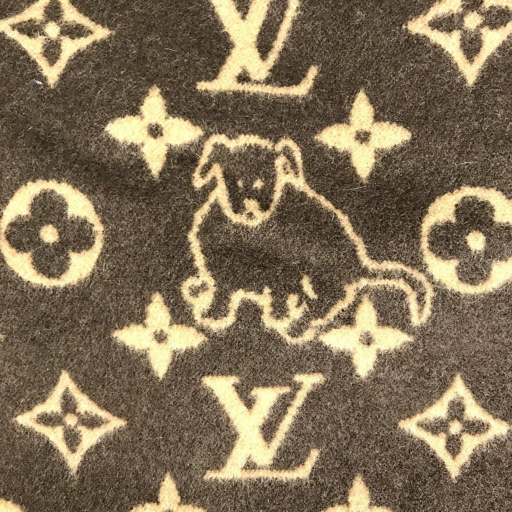 LOUIS VUITTON MP2259 blanket interior Classic Catgram Blanket Cat animal blanket Wool / Cashmere Brown Used