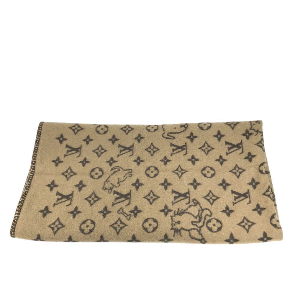 LOUIS VUITTON MP2259 blanket interior Classic Catgram Blanket Cat animal blanket Wool / Cashmere Brown Used