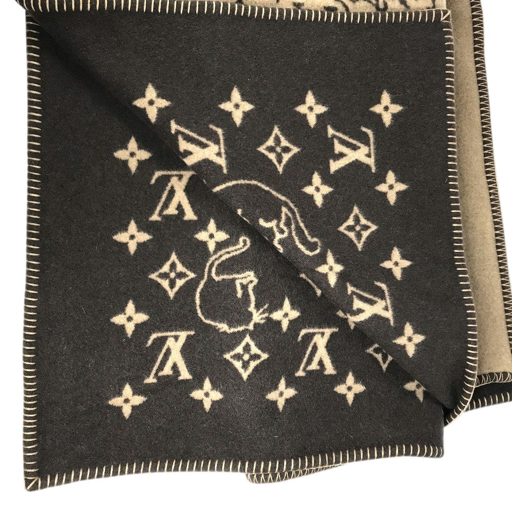 LOUIS VUITTON MP2259 blanket interior Classic Catgram Blanket Cat animal blanket Wool / Cashmere Brown Used