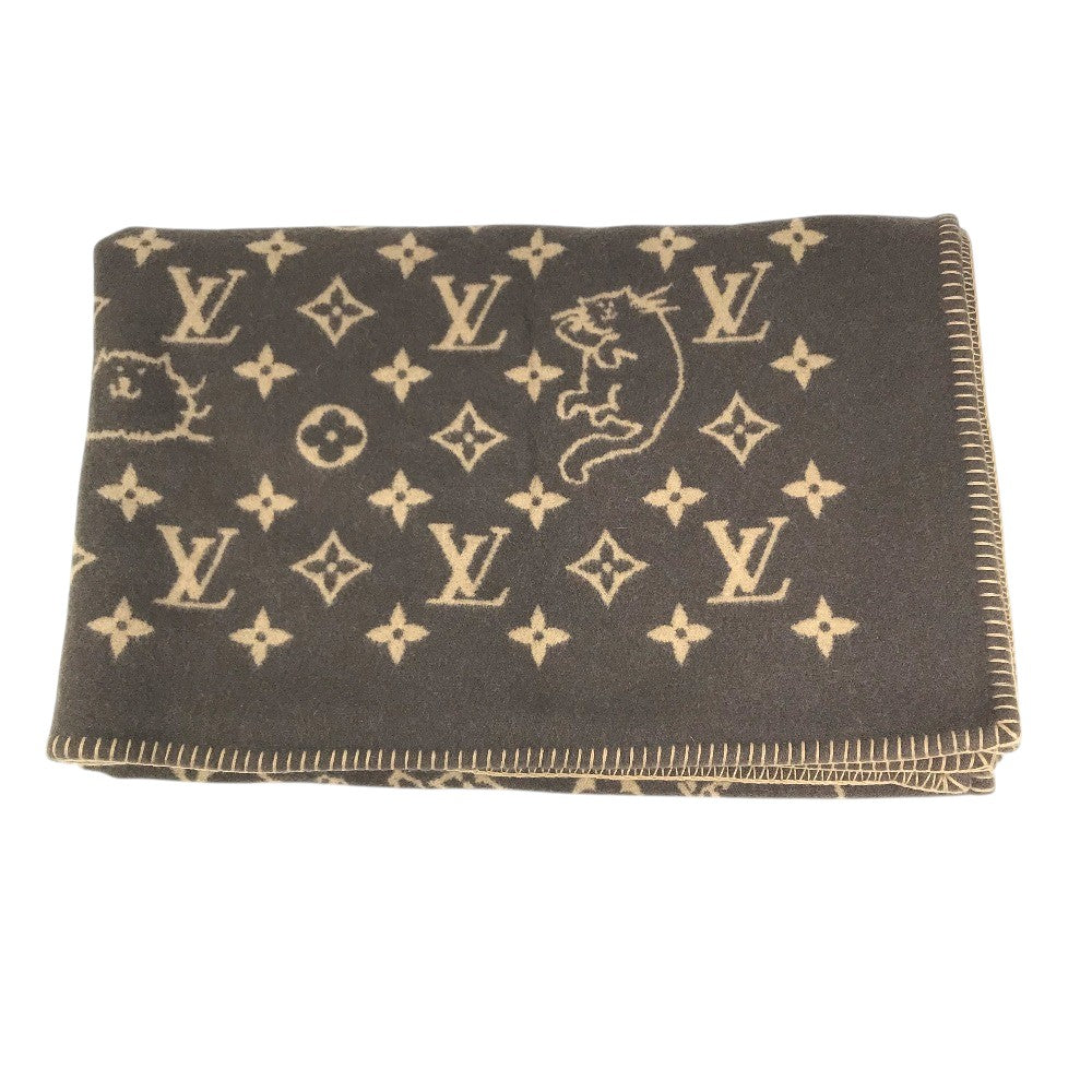 LOUIS VUITTON MP2259 blanket interior Classic Catgram Blanket Cat animal blanket Wool / Cashmere Brown Used