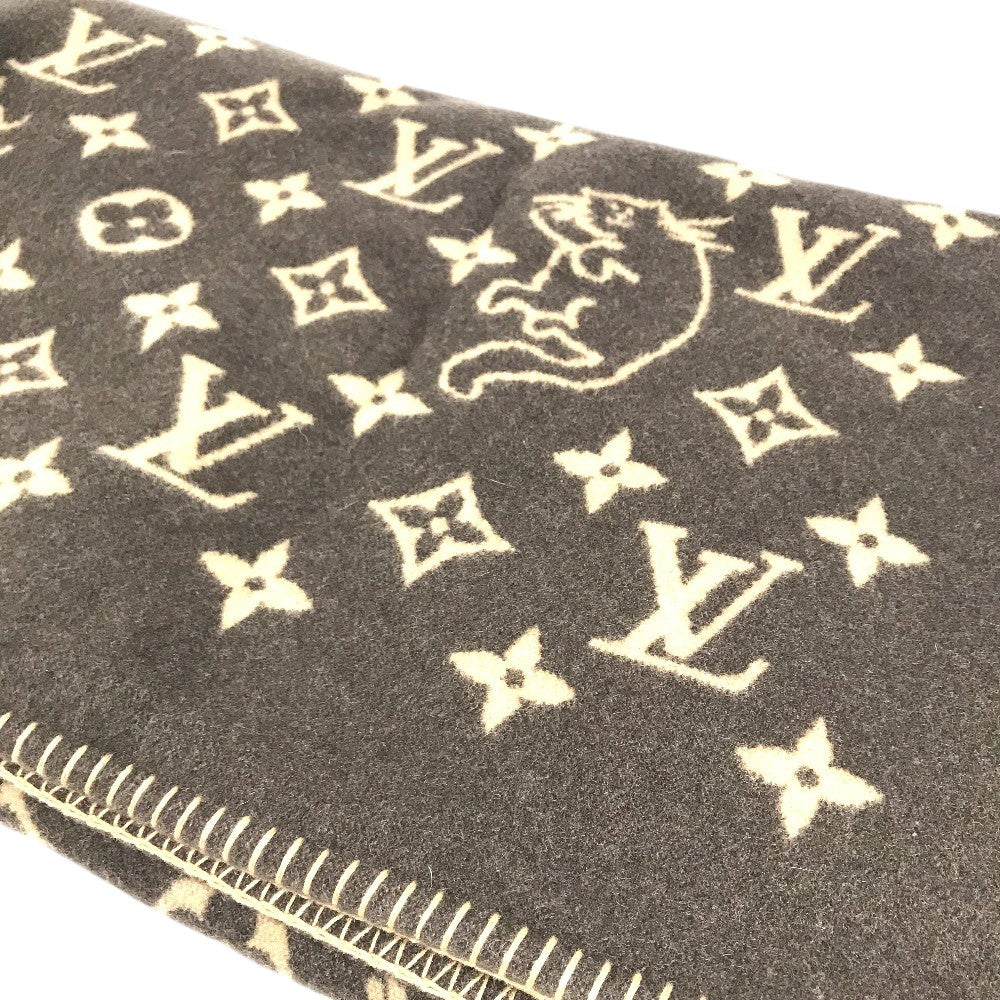 LOUIS VUITTON MP2259 blanket interior Classic Catgram Blanket Cat animal blanket Wool / Cashmere Brown Used