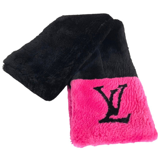 LOUIS VUITTON M70872 Monogram flower charpes LV in the city Beaver fur tippet, bicolor Scarf silk pink/Black Used