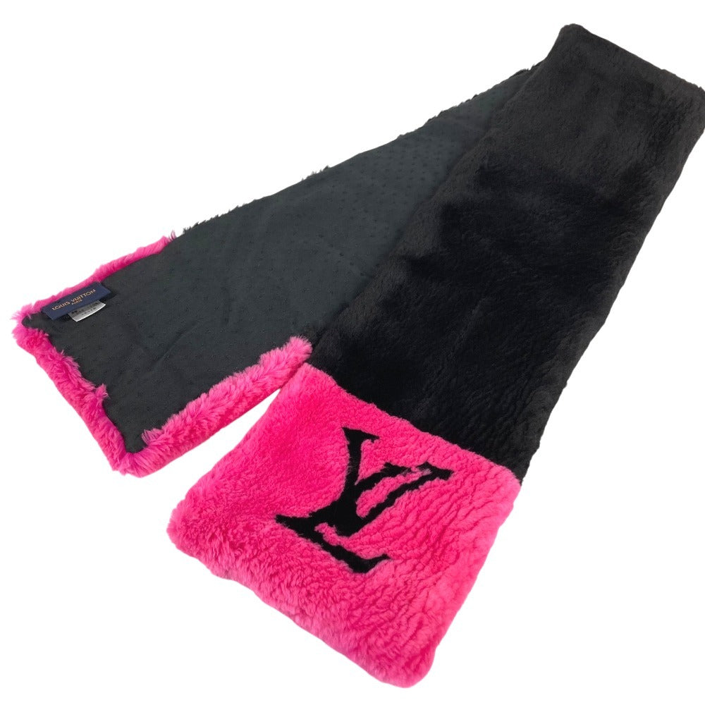 LOUIS VUITTON M70872 Monogram flower charpes LV in the city Beaver fur tippet, bicolor Scarf silk pink/Black Used