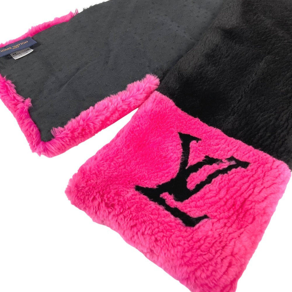 LOUIS VUITTON M70872 Monogram flower charpes LV in the city Beaver fur tippet, bicolor Scarf silk pink/Black Used